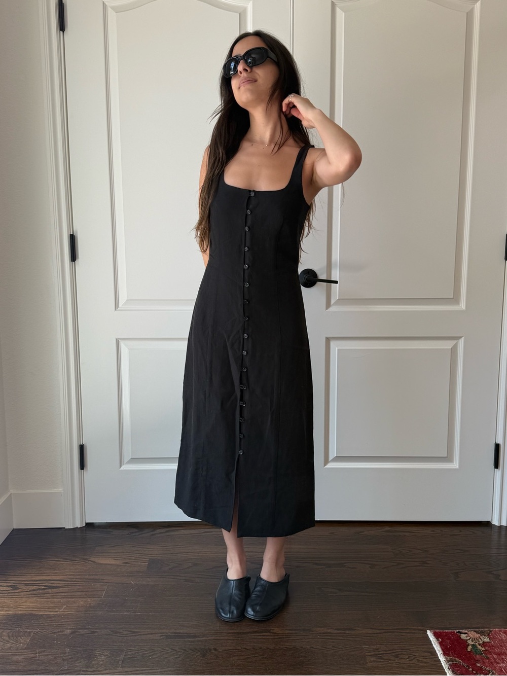 St. Agni Black Button-Front Midi Dress
